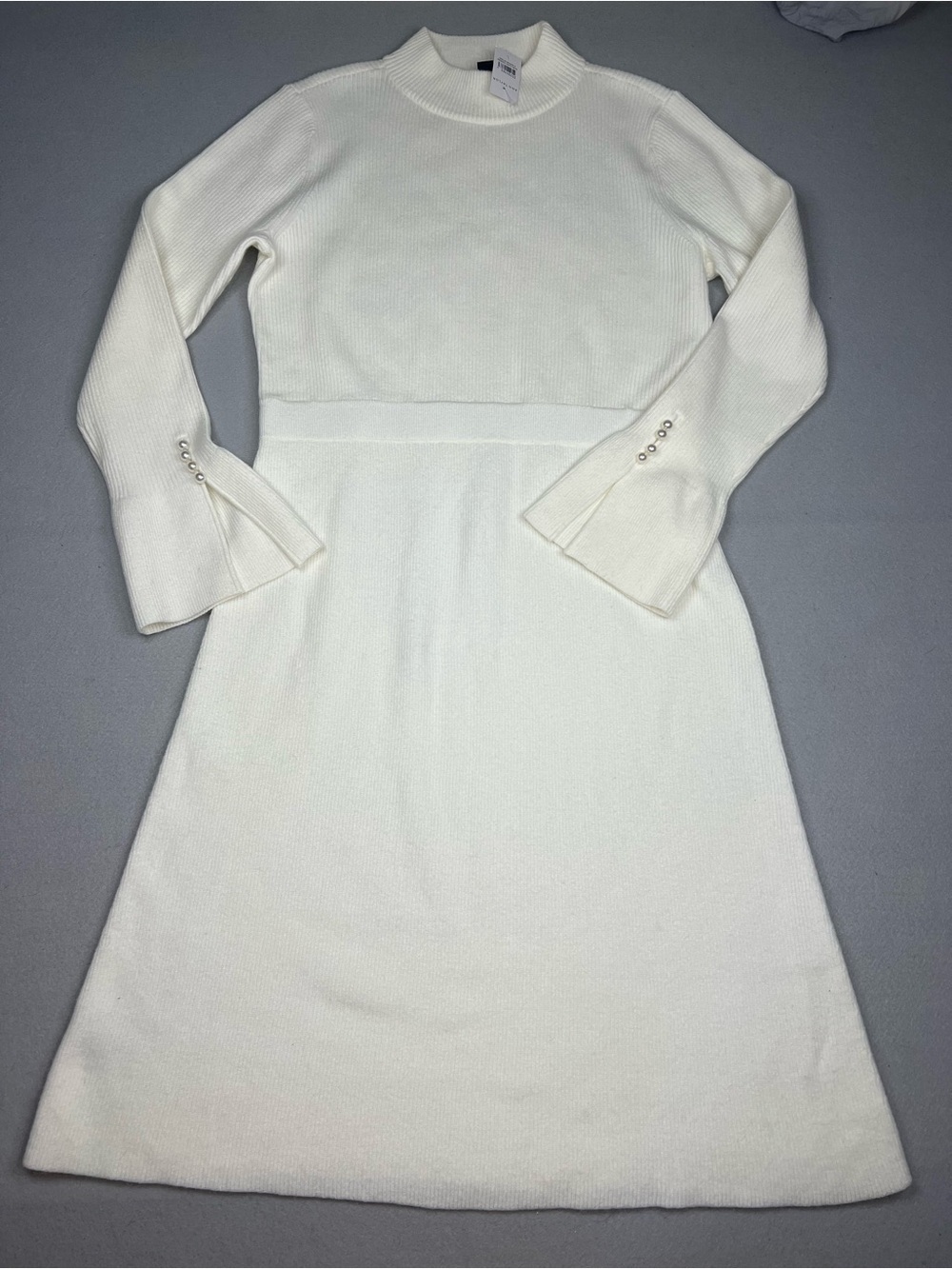 NEW ANN TAYLOR AZURITE RIBBED BUTTON CUFF SWEATER DRESS SZ Large